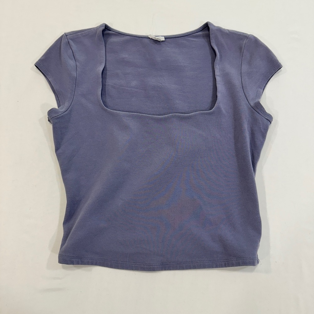 Garage Square Neck Baby Tee Womens Medium Blue Cap Sleeve Cotton | Y2K Aesthetic